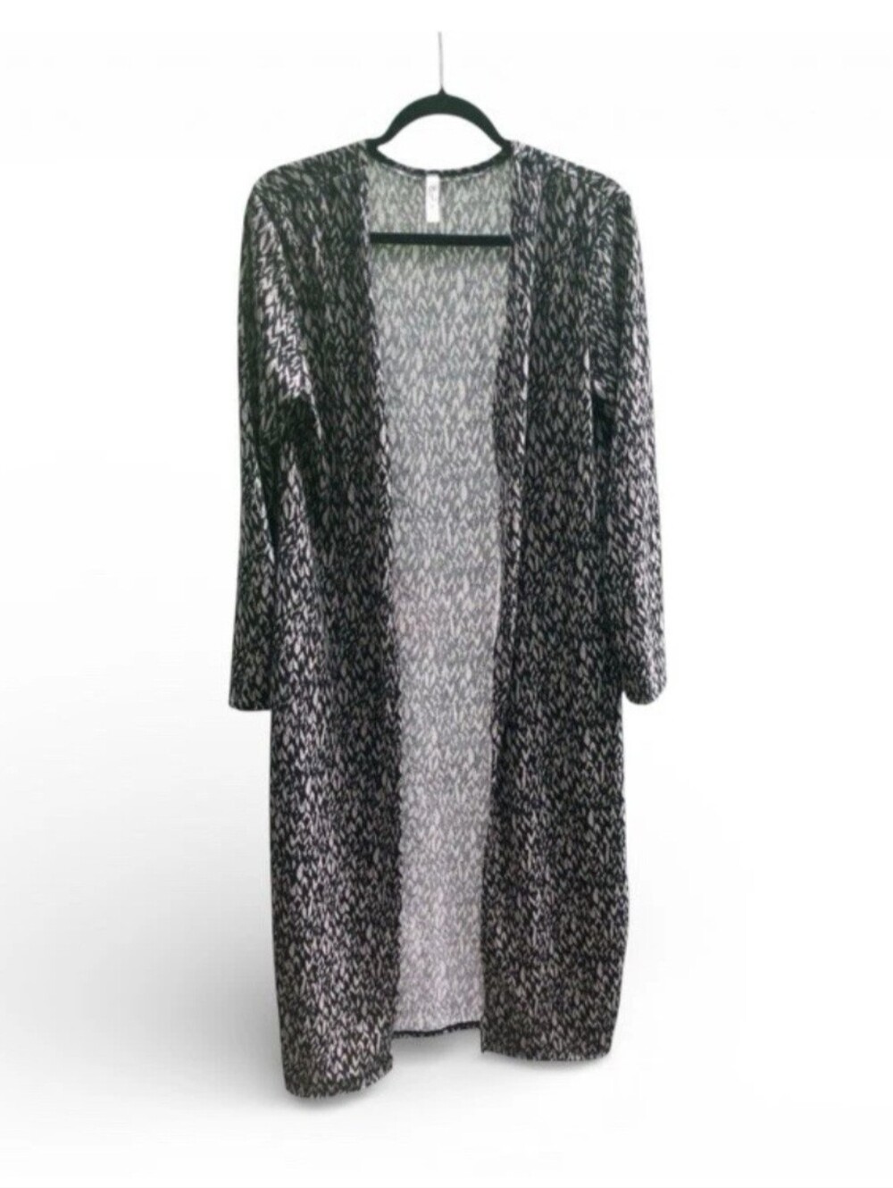 MTS Long Open-Front Cardigan Duster in Black and Gray Medium